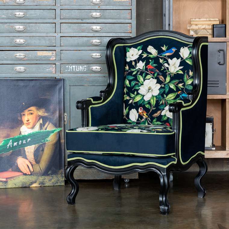 Кресло Цветущая аристократка черно-зеленого цвета