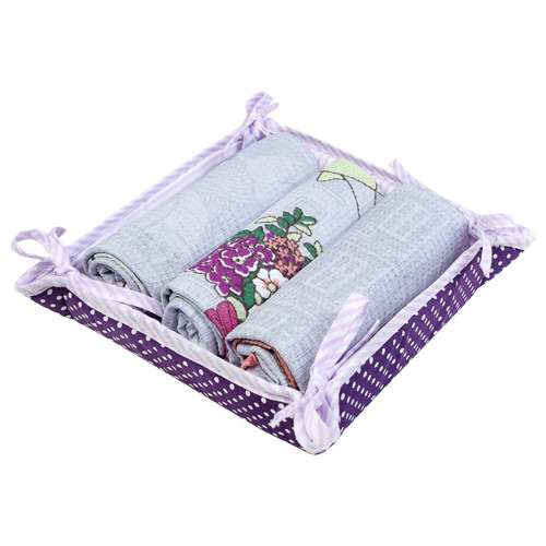 Набор полотенец 45х60 (3 шт.) в текстильной вазе 'Весеннее ретро', 100% хлопок, 'Фиолетовый'