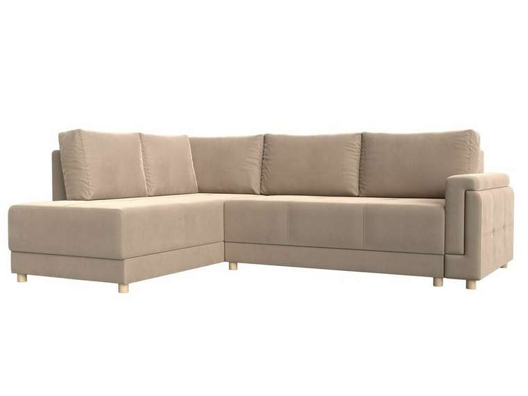 Угловой диван-кровать Лига 024 бежевого цвета левый угол