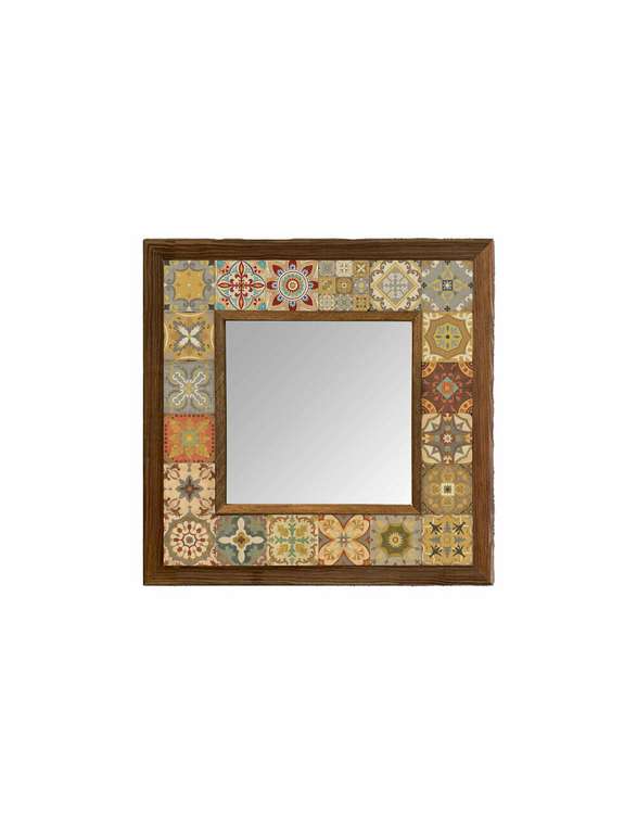 Настенное зеркало с каменной мозаикой 33x33 бежево-коричневого цвета