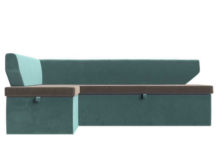 Угловой диван-кровать Омура бирюзово-коричневого цвета левый угол