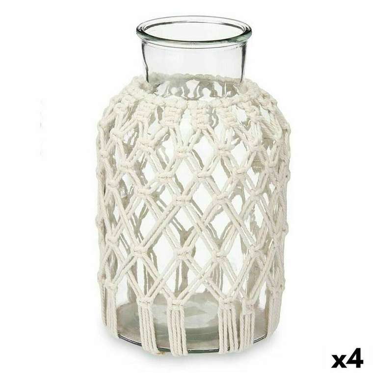 Кувшин Белый Ткань Cтекло 18,5 x 30,5 x 18,5 cm (4 штук) макраме
