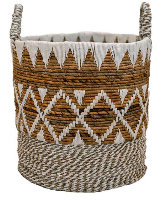 Корзина Scandi L из листьев абаки с хлопковым декором