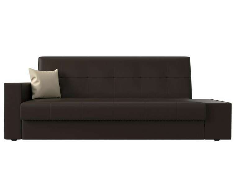 Диван-кровать Лига 020 темно-коричневого цвета со столиком справа (экокожа)