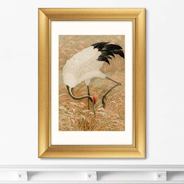 Репродукция картины в раме Sarus crane in rice field, 1884г.