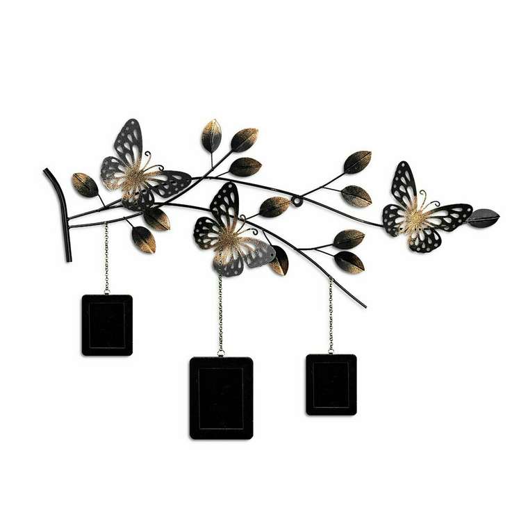 Настенный декор ручной работы Бабочки 65х93 из металла черно-золотого цвета