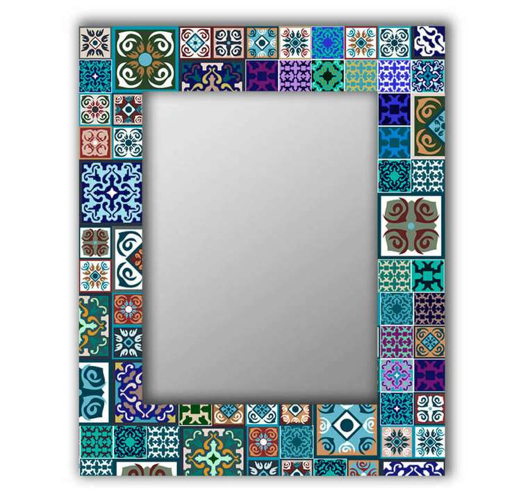 Настенное зеркало Восточная плитка 50х65 голубого цвета
