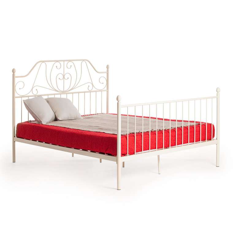 Кровать металлическая Wood slat base 160х200 бежевого цвета