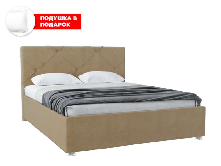 Кровать Моранж 120х200 в обивке из велюра темно-бежевого цвета с подъемным механизмом