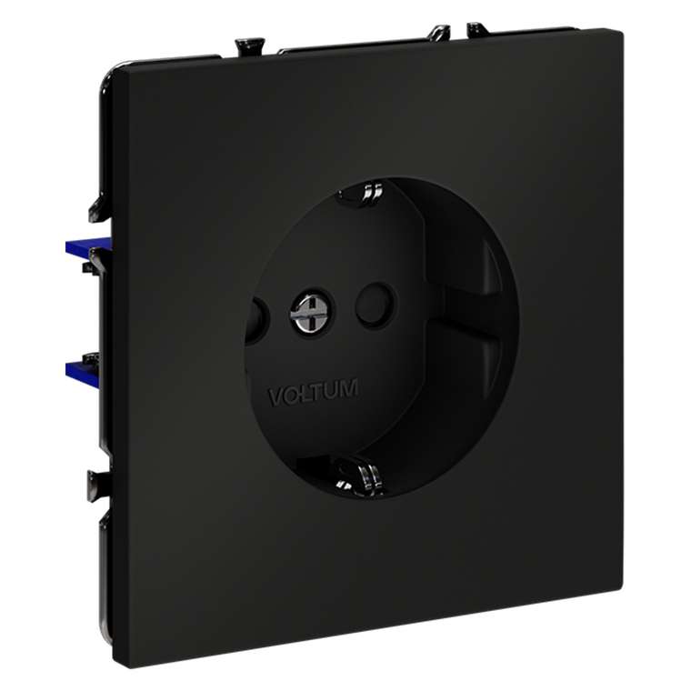 Розетка встраиваемая VOLTUM S70 с заземлением и защитными шторками, 16А, (черный матовый)