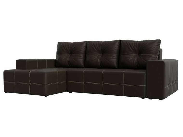 Угловой диван-кровать Перри коричневого цвета (экокожа) левый угол