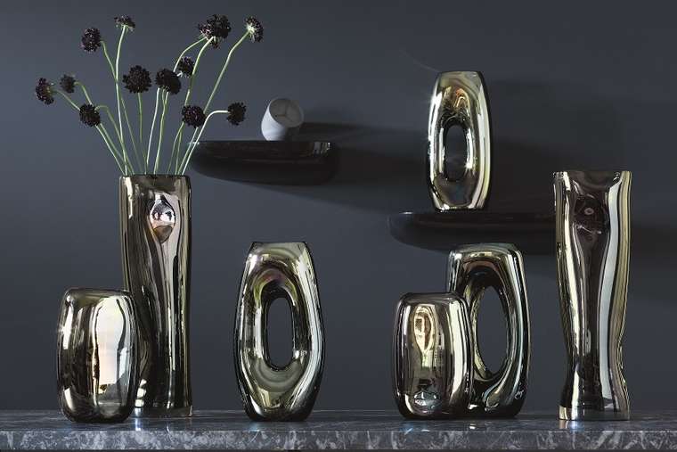 Ваза Eclipse 45 см оливковый металлик из выдувного стекла