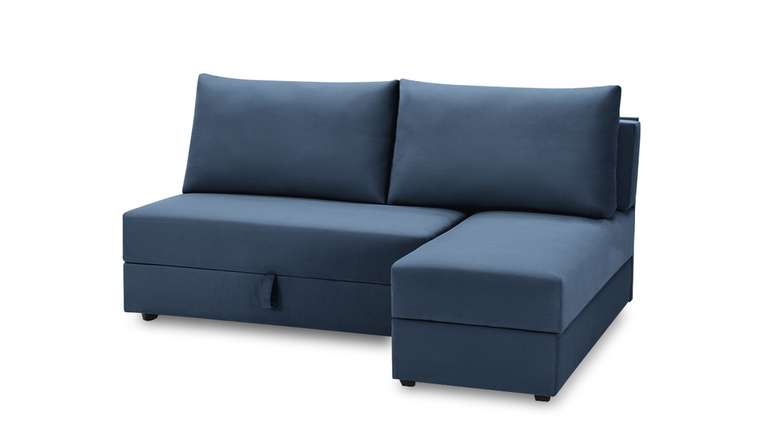 Угловой диван-кровать с оттоманкой Джелонг Лайт синего цвета