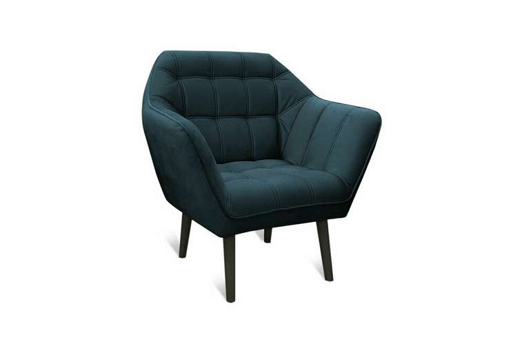 Кресло Остин темно-синего цвета с ножками цвета венге