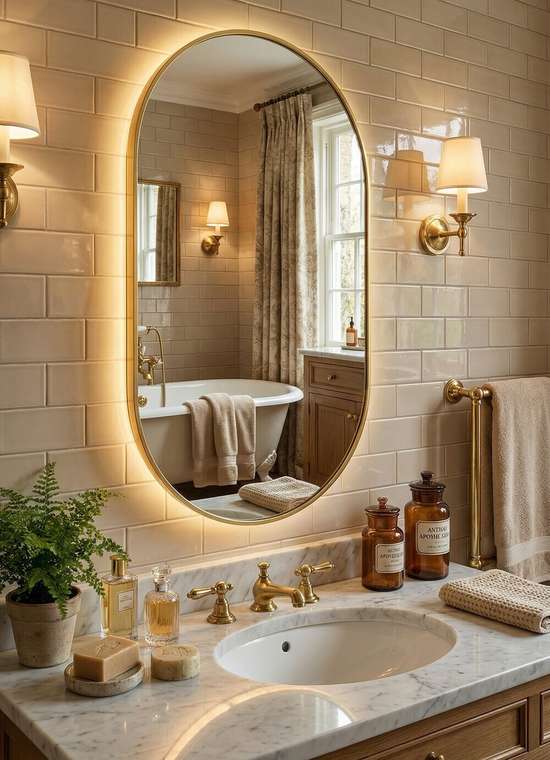 Настенное зеркало Kapsel M LED в раме золотого цвета с подсветкой