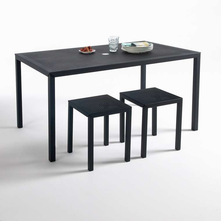 Стол прямоугольный из металла с перфорацией Choe черного цвета