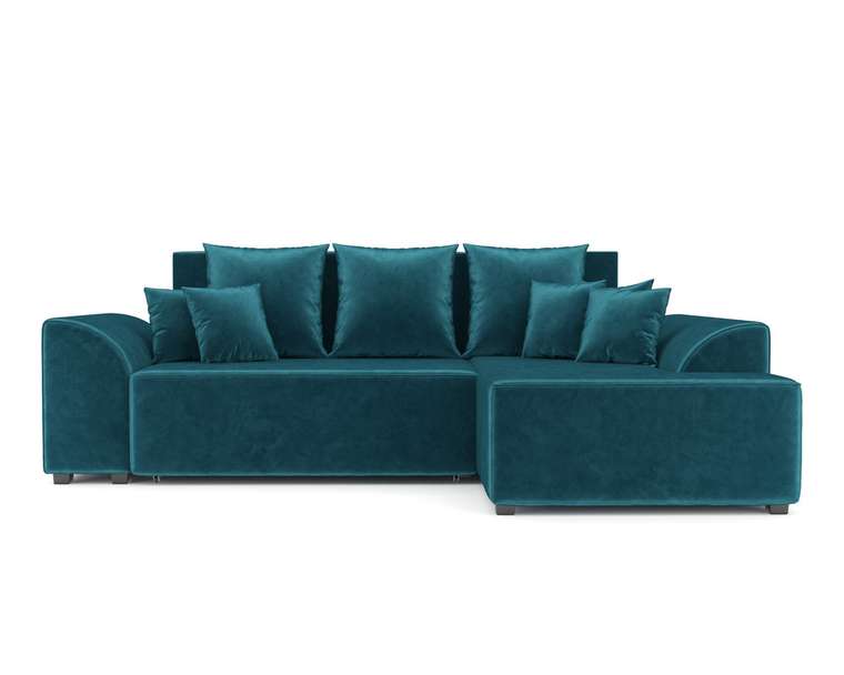 Угловой диван-кровать Каскад бархат сине-зеленого цвета правый угол