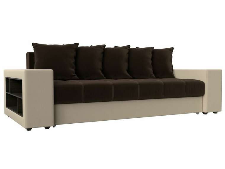 Прямой диван-кровать  Дубай коричнево-бежевого цвета (ткань/экокожа) 