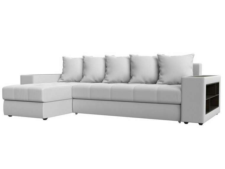 Угловой диван-кровать Дубай белого цвета (экокожа) левый угол