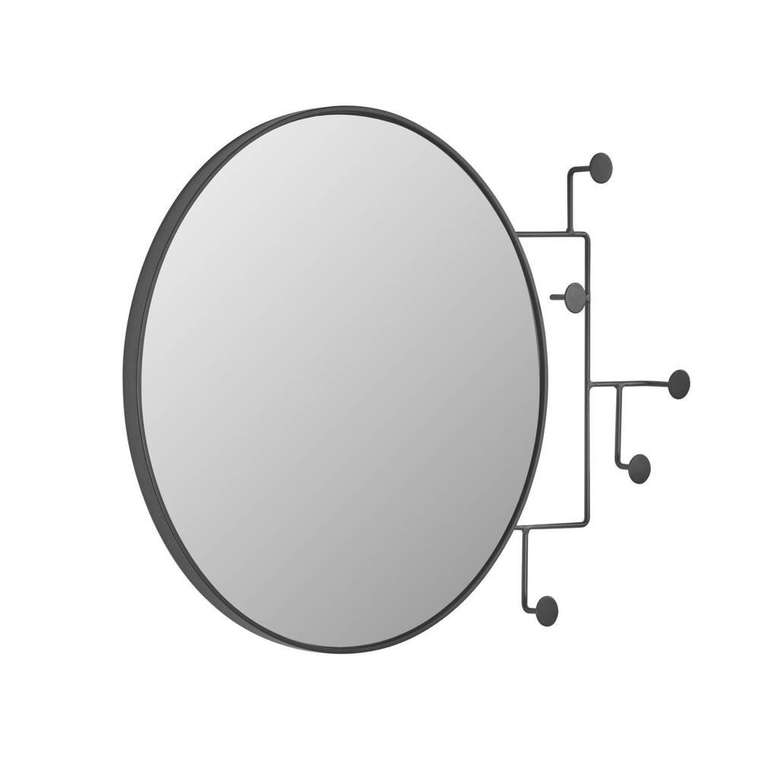 Настенное зеркало круглое Vianela с вешалками черного цвета 