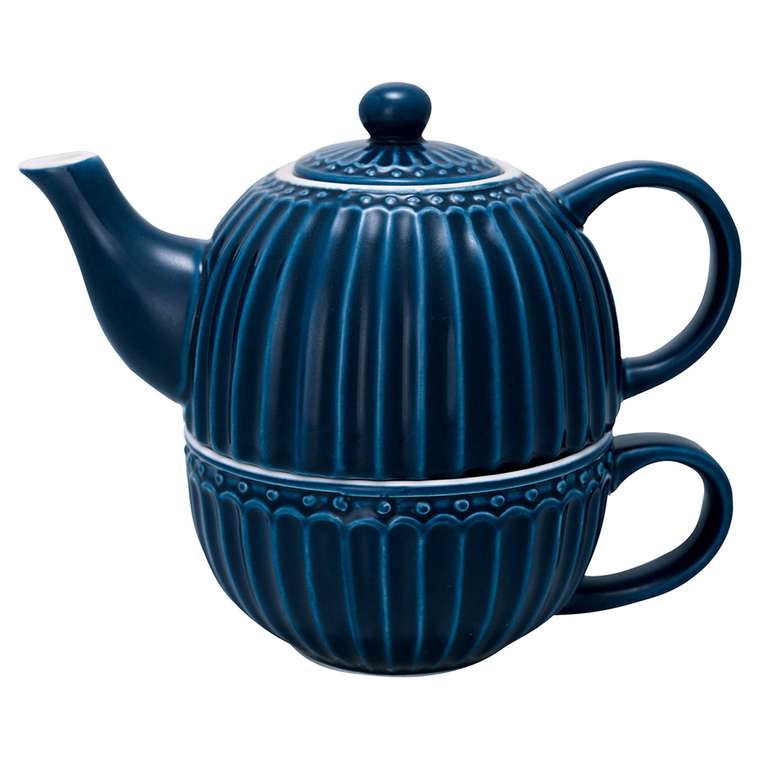 Чайник с чашкой Alice dark blue из фарфора