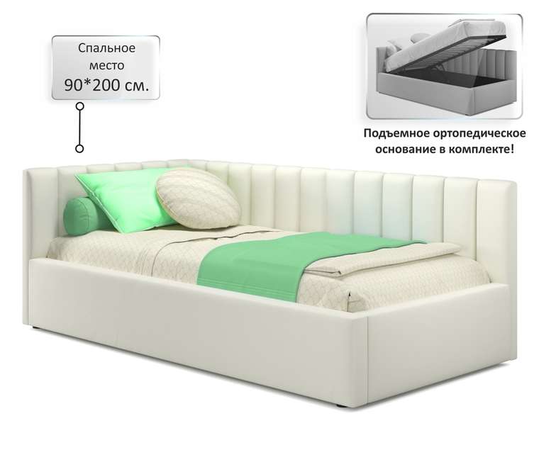 Кровать Milena 90х200 белого цвета с подъемным механизмом