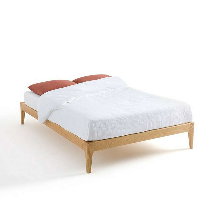 Кровать из массива ясеня с кроватным основанием Agura 160x200 бежевого цвета