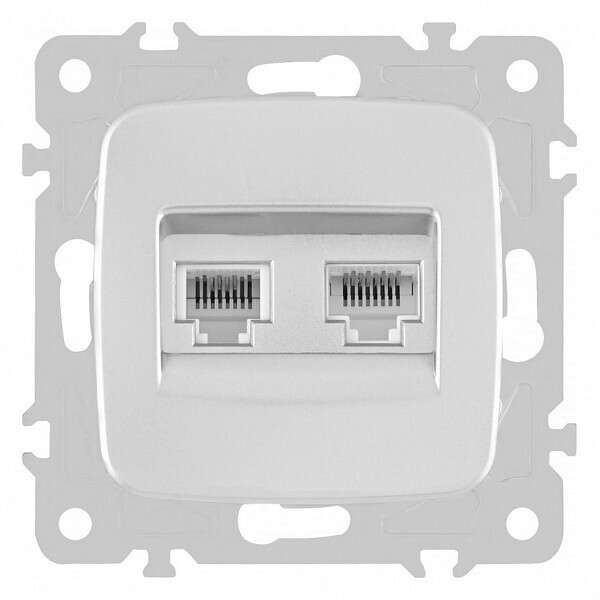 Розетка двойная RJ-11 и Ethernet RJ-45, без рамки 205.44-1.silver