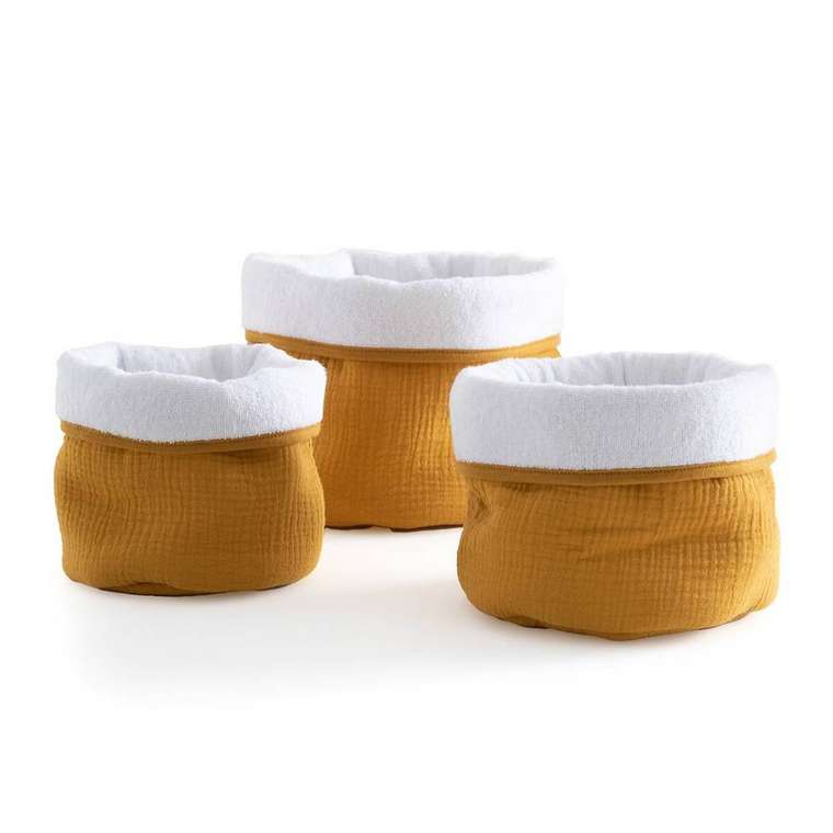 Комплект из трех корзин из хлопчатобумажной газовой ткани Kumla желтого цвета