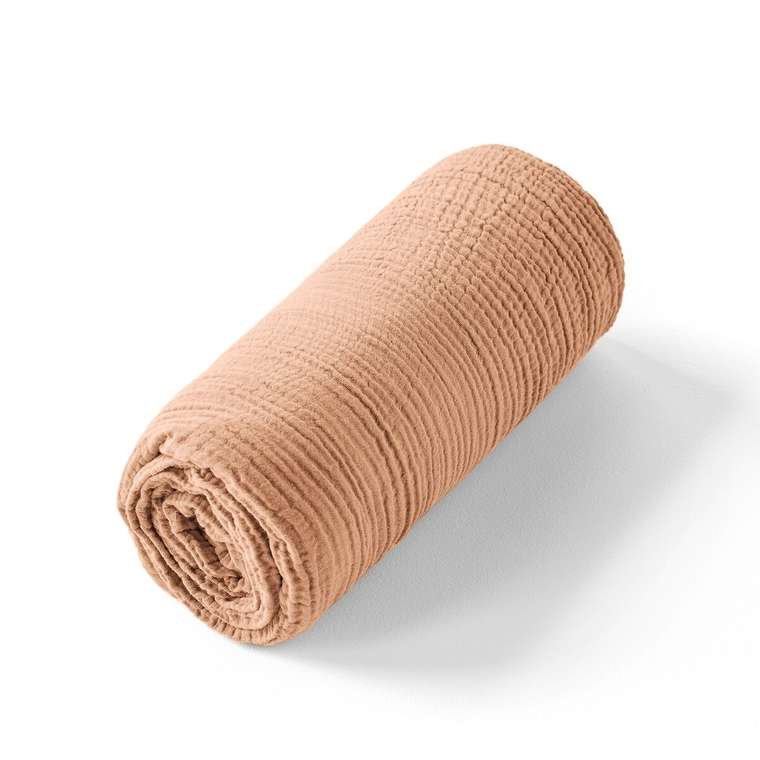 Простыня натяжная из хлопчатобумажной газовой ткани Yafa 90x190 розового цвета