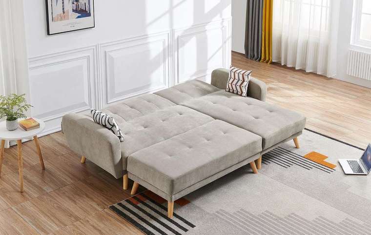 Угловой диван-кровать Christy серо-бежевого цвета