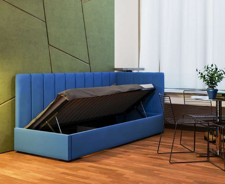 Кровать с подъемным механизмом Меркурий-3 90х200 синего цвета