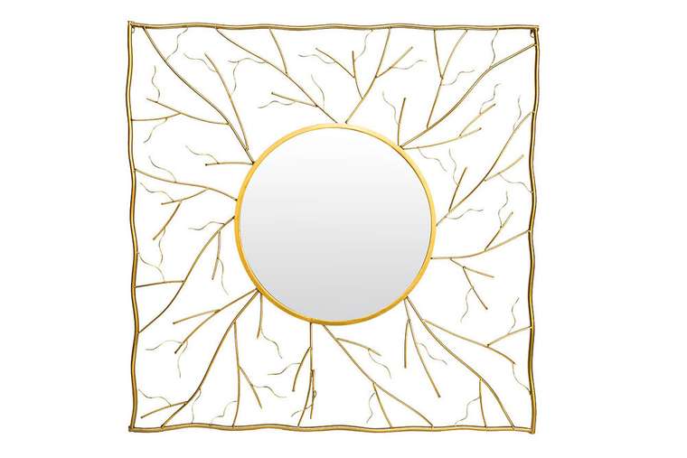 Настенное зеркало в квадратной раме золотого цвета