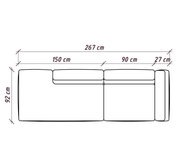 Диван DUO модули ACG размер 267х92х72 серого цвета