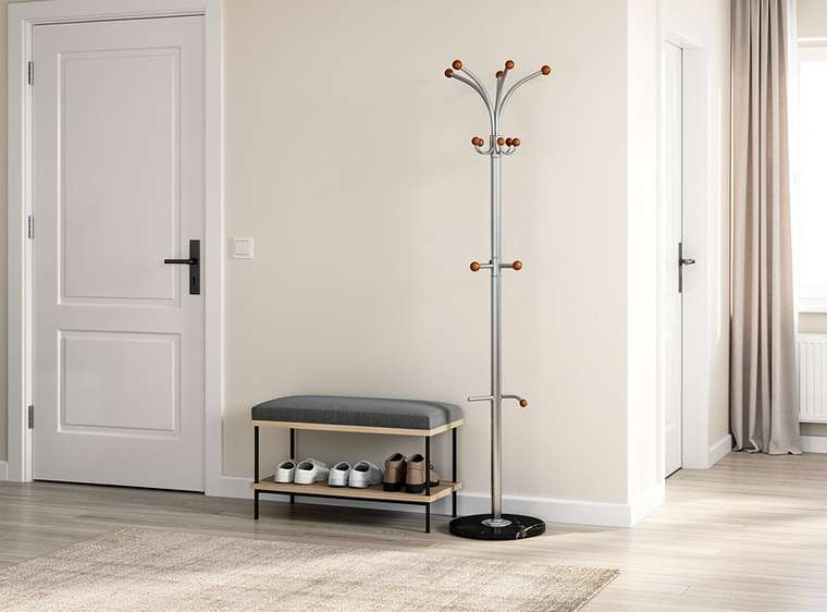 Вешалка напольная W-46 серебристого цвета