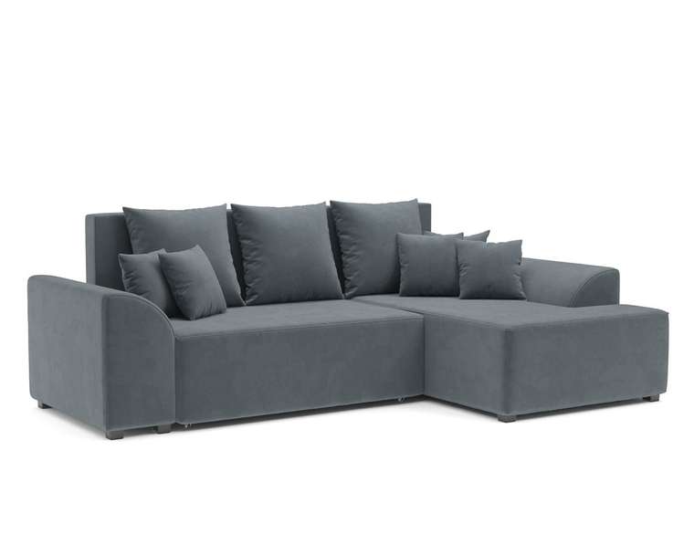 Угловой диван-кровать Каскад серо-синего цвета правый угол