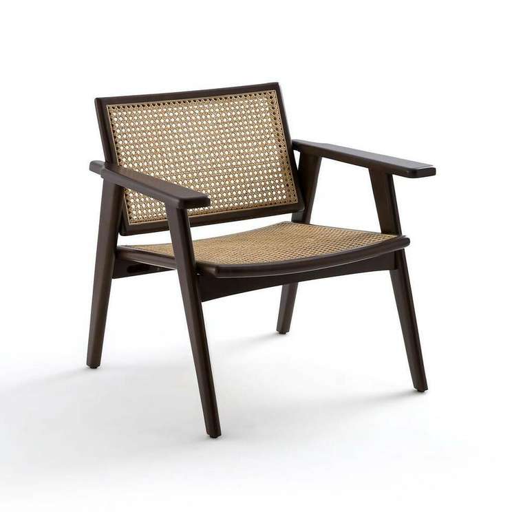 Кресло из бука и плетения Lons темно-коричневого цвета