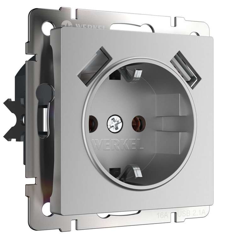 W1171506/ Розетка с заземлением, шторками и USBх2 (серебряный) W1171506 Встраиваемые механизмы серебряные