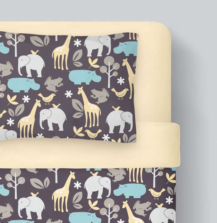  Комплект детского постельного белья Зоопарк с простыней цвета шампань