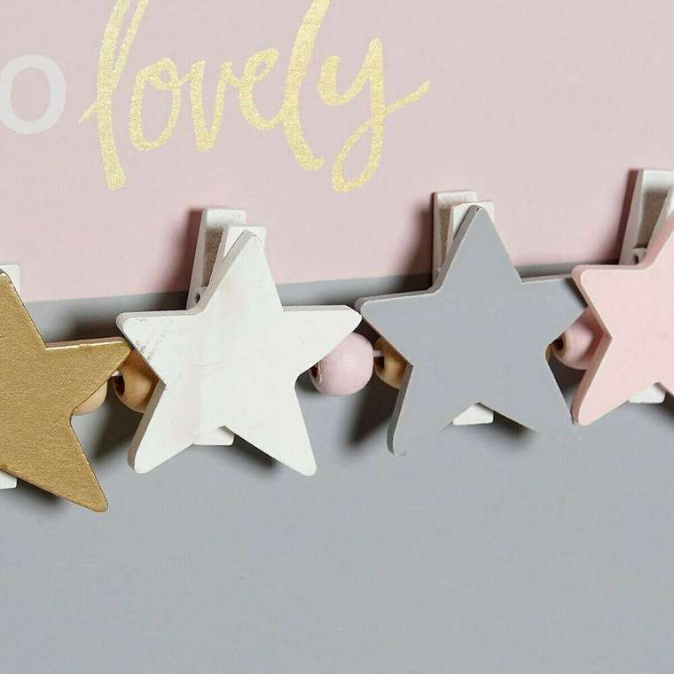 Картина-Фоторамка с Щипчиками Hello Lovely Деревянный MDF Звезды 40 x 1 x 24 cm