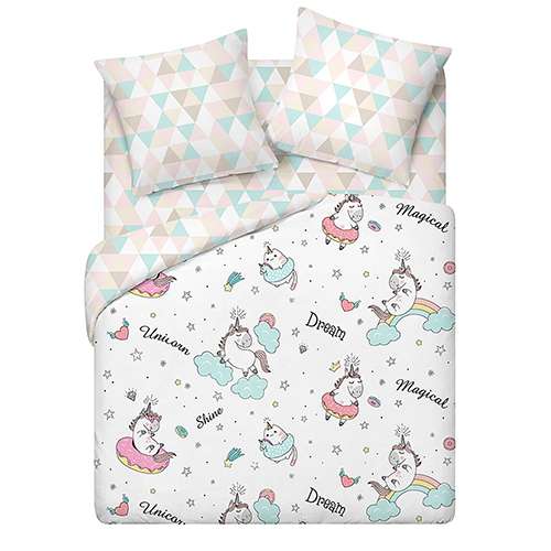 КПБ 'ДайПоспать', 1,5 спальный с 2-мя наволочками 70х70, бязь, 100 % хлопок, пл. 125 гр./кв.м., 'Единорог'