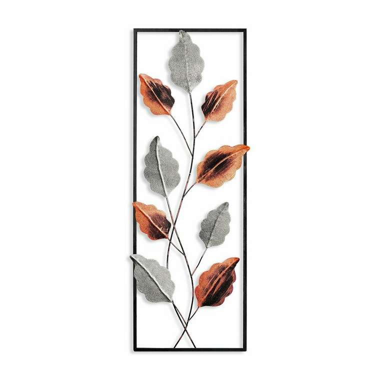 Настенный декор ручной работы Листья 32х90 из металла серо-коричневого цвета
