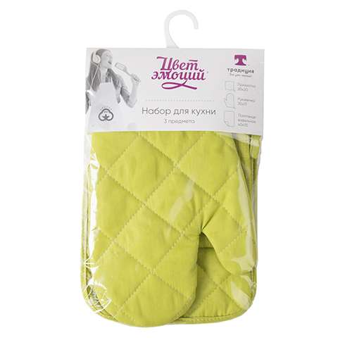 Набор для кухни 'Цвет Эмоций' 3 предмета (рукавичка-прихватка, прихватка, полотенце), 100 % хлопок, 'Лайм'
