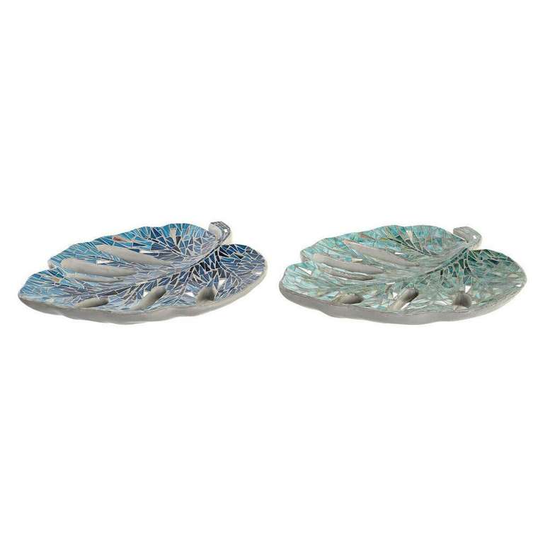 Блюдо DKD Home Decor 43 x 36 x 9 cm Синий Зеленый 45 x 36 x 9 cm Лист растения