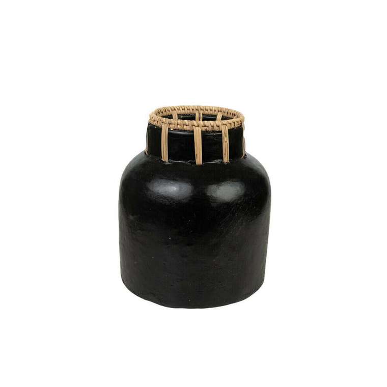 Ваза для цветов Romimex Чёрный Натуральный Керамика ротанг 8 x 20 x 18 cm