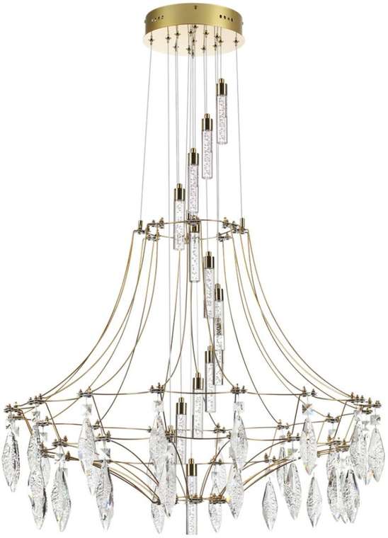Подвесная люстра каскадная Odeon Light Flamenco 7000/51L золото/металл/хрусталь IP20 LED 51W с подвесками