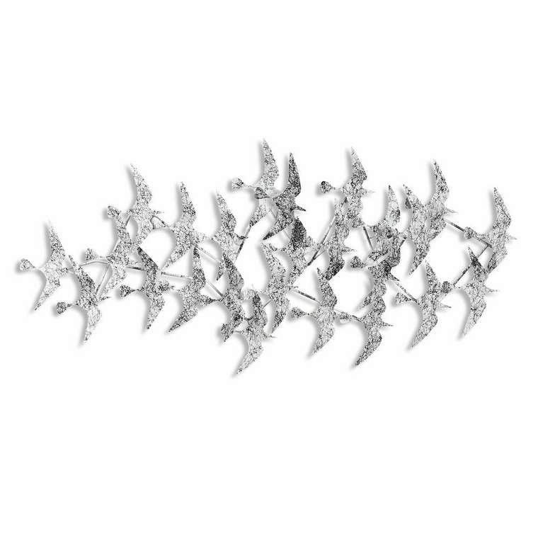 Настенный декор ручной работы Птицы 59х124 из металла бело-черного цвета