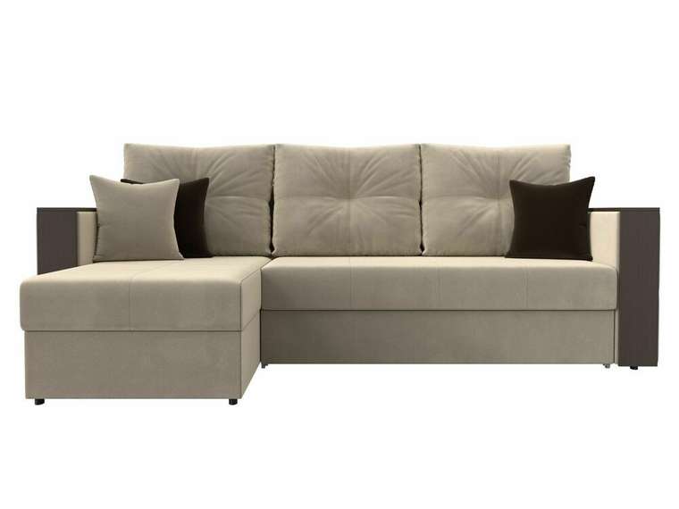 Угловой диван-кровать Валенсия бежевого цвета левый угол
