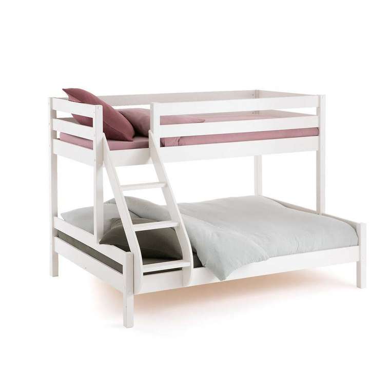 Детская двухъярусная трехместная кровать 90-140х190 Meeting белого цвета