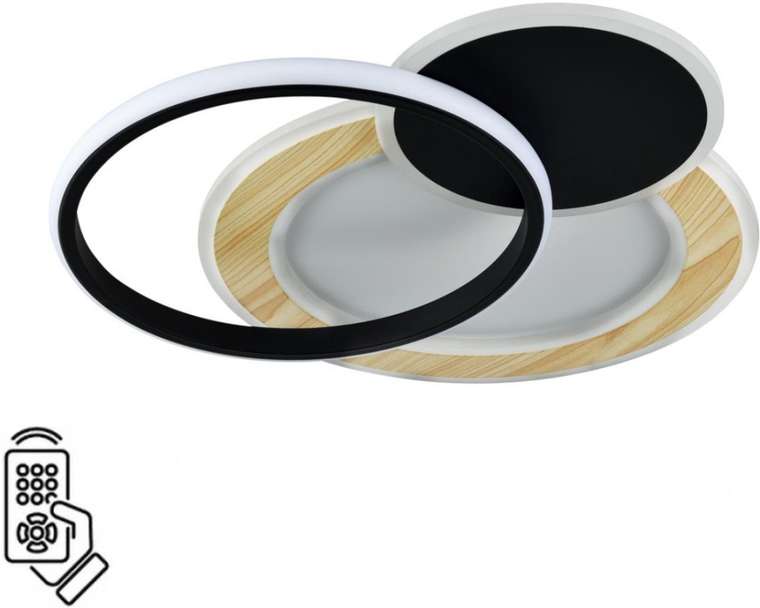 Потолочная люстра Sonex Pine 7735/80L металл/акрил/белый/под дерево/черный LED 80Вт 3000-6000К 450x450 пульт ДУ